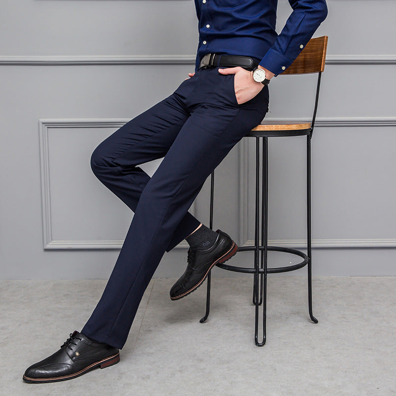 Men’s Business Trousers – Slim Fit – Flat Front – Stretch – Wrinkle-Resistant – Full Length