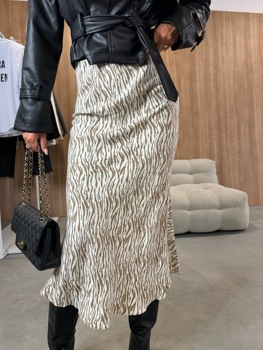 Women’s Midi Skirt – High Waist A-Line – Slim Fit – Animal Print