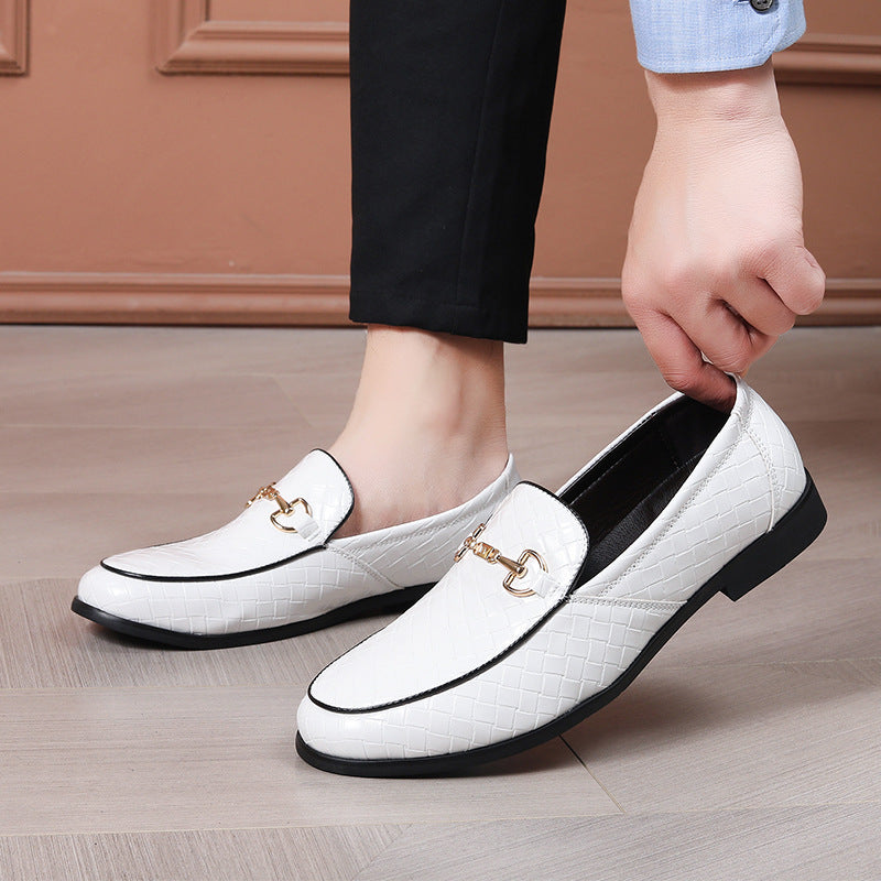 Men’s Loafers – Leather-Like Finish – Woven Texture – Slip-On – Metal Bit Detail