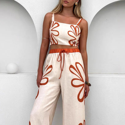 Women’s Camisole and Wide-Leg Pants Set – Floral Print – Lightweight – Relaxed Fit
