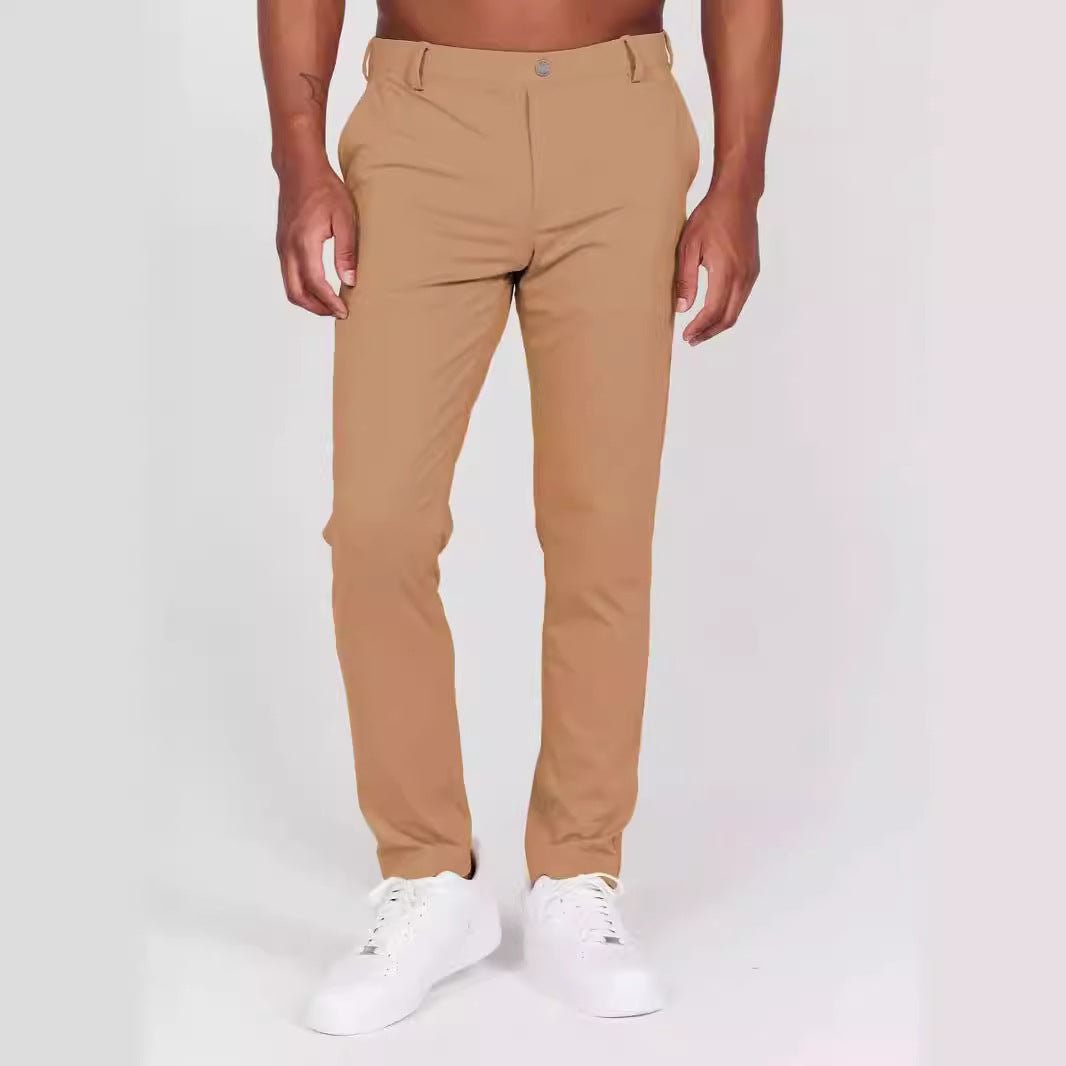 Men’s Slim Fit Trousers – Full Length – Soft Stretch Fabric – Rear Welt Pockets