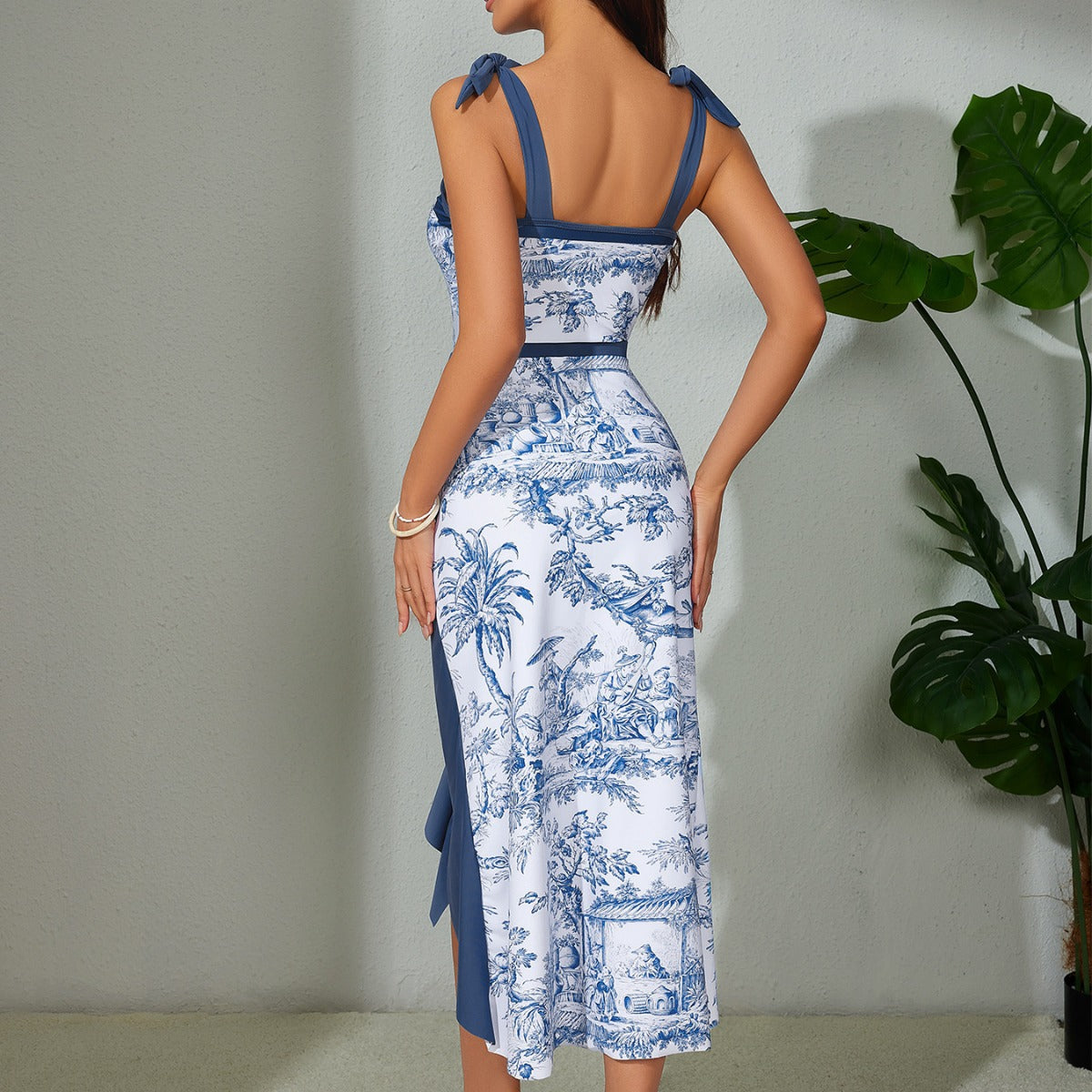 Women’s Bikini and Skirt Set – Slim Fit – Ruffle Detail – Elegant Print – Tie Shoulder Straps