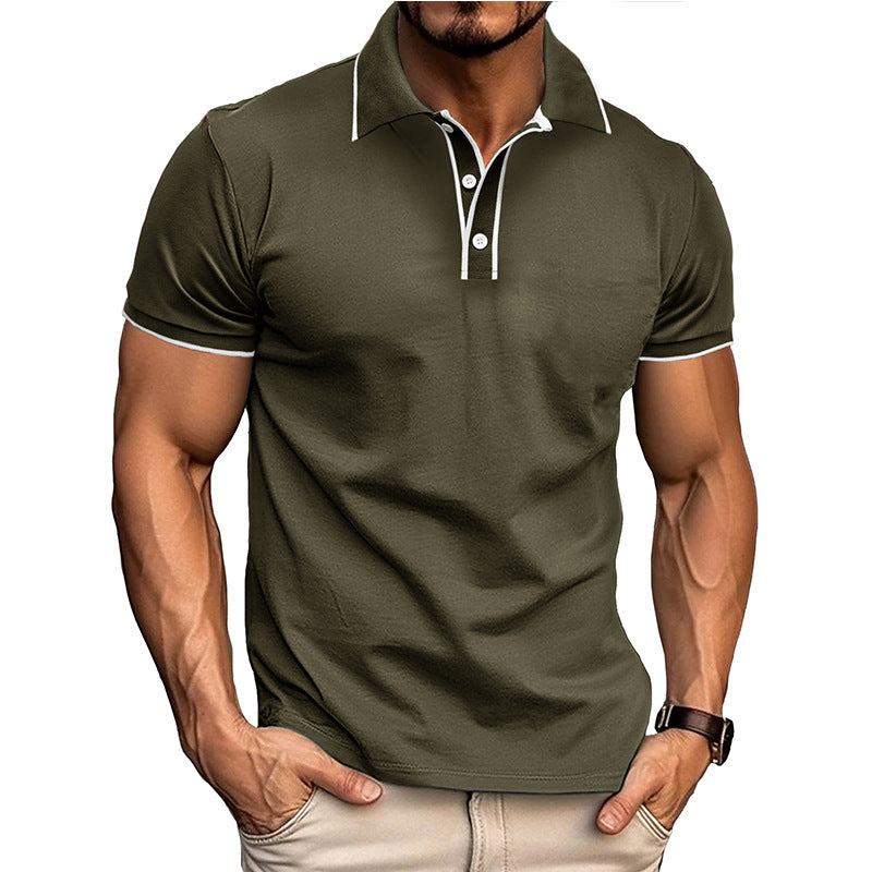 Men’s Polo Shirt – Athletic Fit – Cotton Blend – Button Placket – Subtle Piping