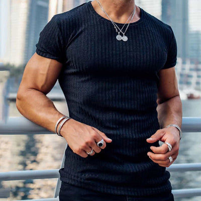 Men’s T-Shirt – Slim Fit – Soft Cotton Blend – Ribbed Knit – Short Sleeve