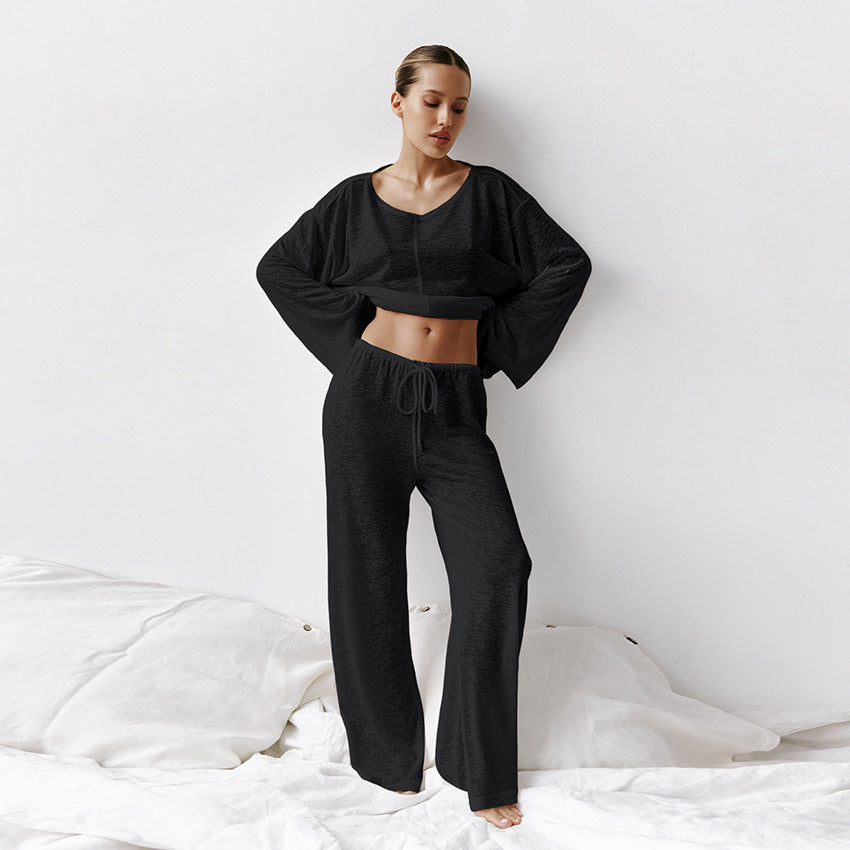 Women’s Loungewear Set – Cotton Blend – Relaxed Fit – Long Sleeve – Crew Neck – Full Length