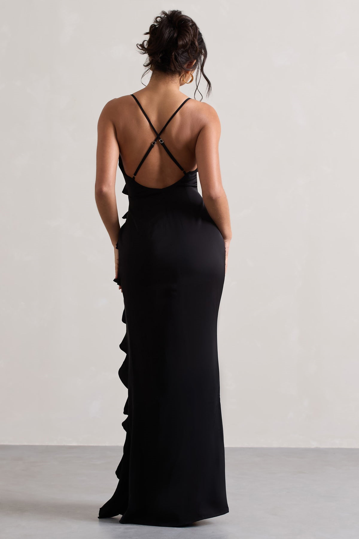 Women's Evening Maxi Dress - Deep V-Neck - Elegant Ruffle Design - Side Slit