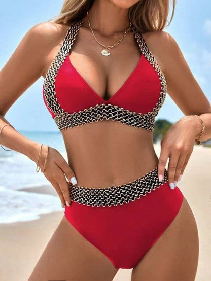 Women’s Bikini Set – Halter Neck – High Waist – Crochet Trim – Supportive Fit
