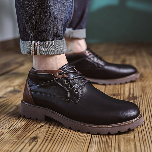 Men’s High-Top Leather Boots – Lace-Up – Cushioned Ankle – Rugged Outdoor Sole