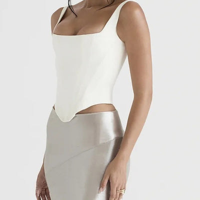Women's Cropped Camisole Top – Slim Fit – Corset-Inspired Design – Square Neckline – Structured Silhouette