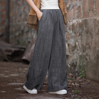 Women’s Wide-Leg Trousers – Linen Cotton Blend – Relaxed Fit – Elastic Waistband Casual Style