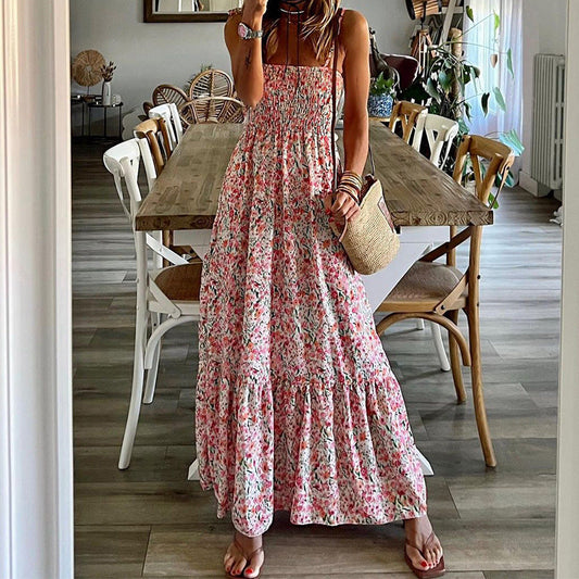 Women’s Sundress – Flowing Fit – Smocked Bodice – Bohemian Print – Breathable Blend