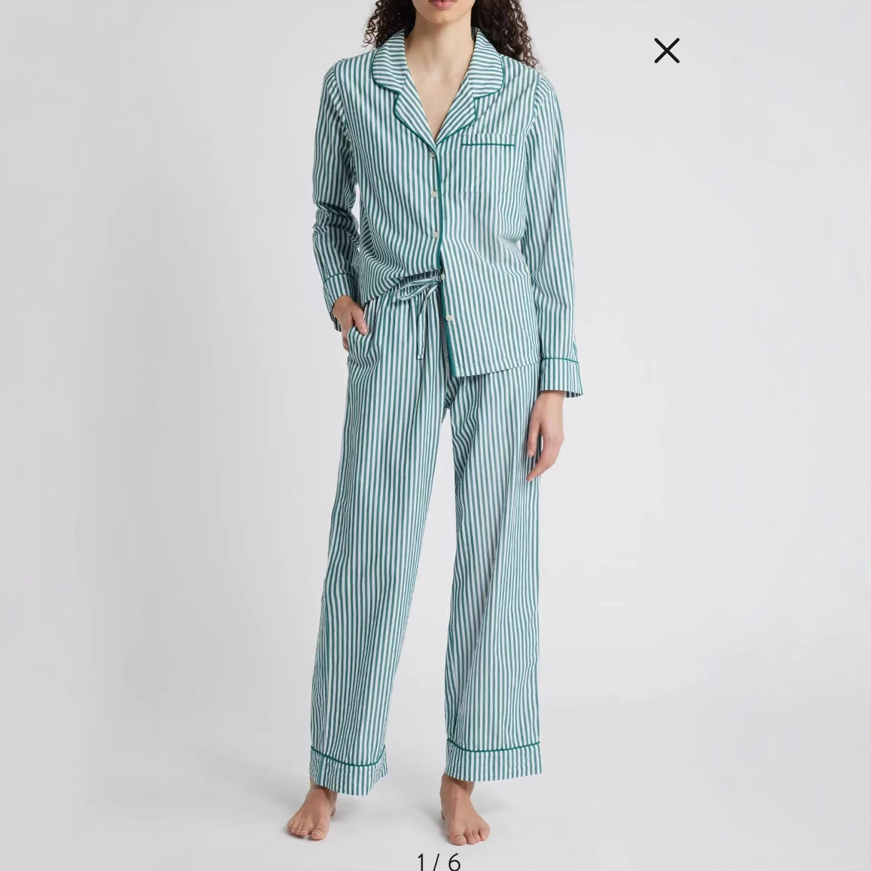 Women’s Loungewear Set – Cotton Blend – Relaxed Fit – Striped – Button Front – Drawstring Waist