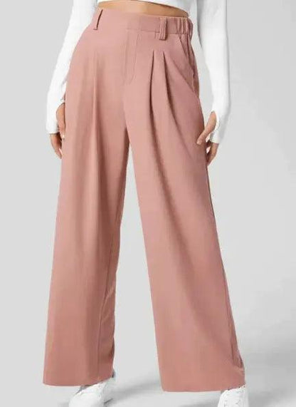 Women's Wide-Leg Trousers - High Waist - Pleated Front - Full Length - Side Pockets