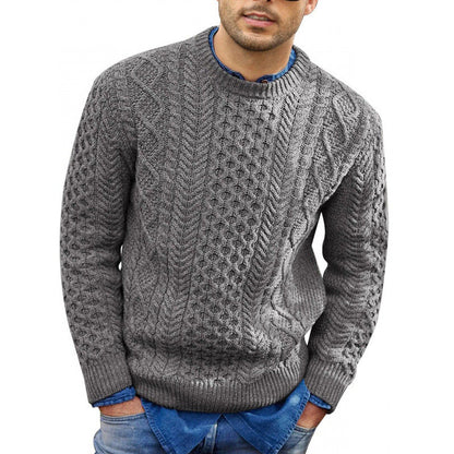 Men’s Pullover Sweater – Slim Fit – Cable Knit Wool Blend – Ribbed Trim Casual Wear