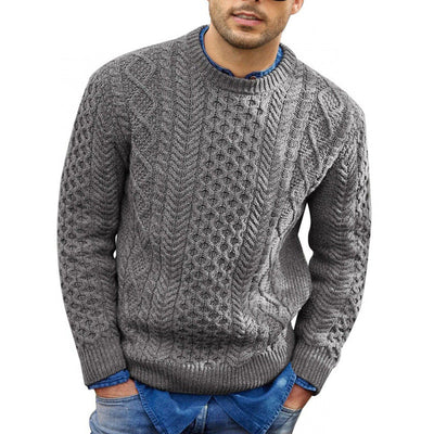Men’s Pullover Sweater – Slim Fit – Cable Knit Wool Blend – Ribbed Trim Casual Wear