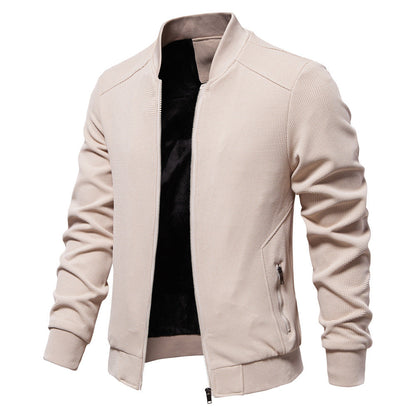 Men’s Bomber Jacket – Slim Fit – Textured Knit – Zipper Closure – Ribbed Trim