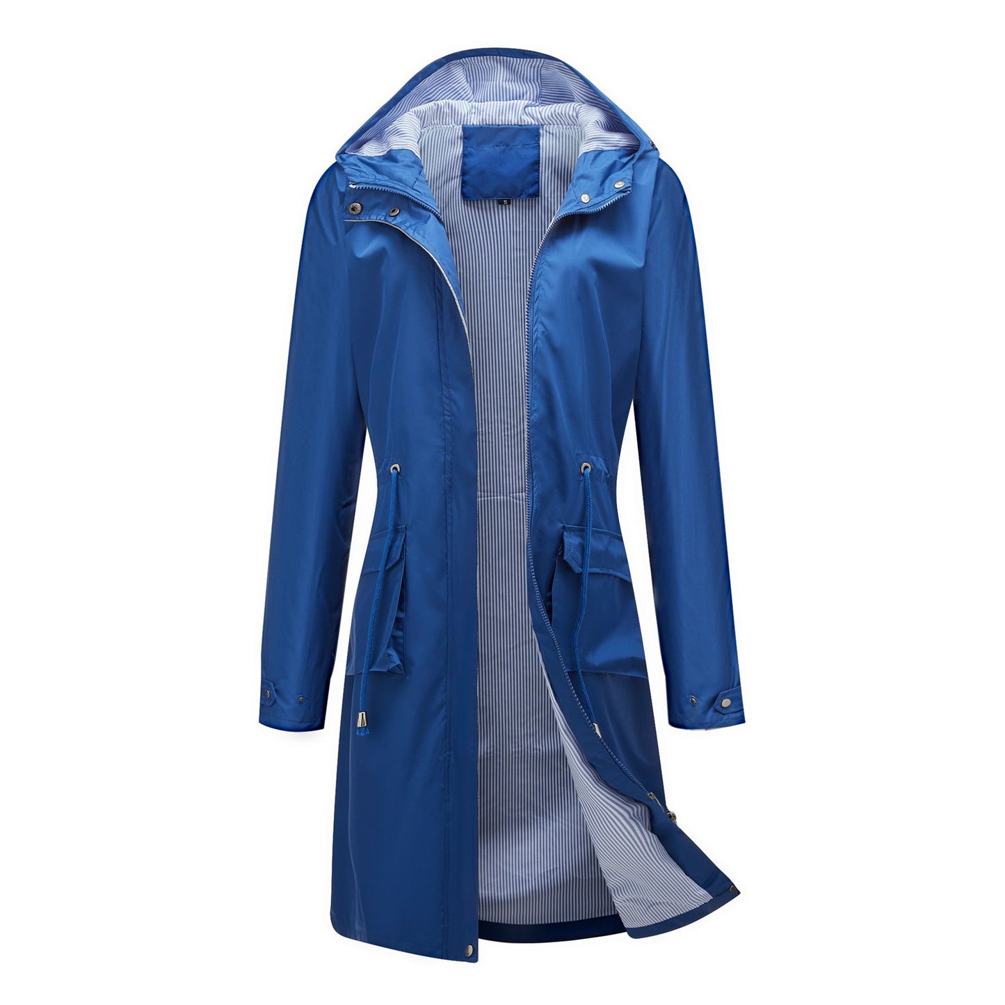Women’s Longline Hooded Jacket – Relaxed Fit – Water-Resistant – Adjustable Waist – Pockets