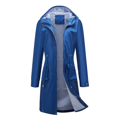 Women’s Longline Hooded Jacket – Relaxed Fit – Water-Resistant – Adjustable Waist – Pockets