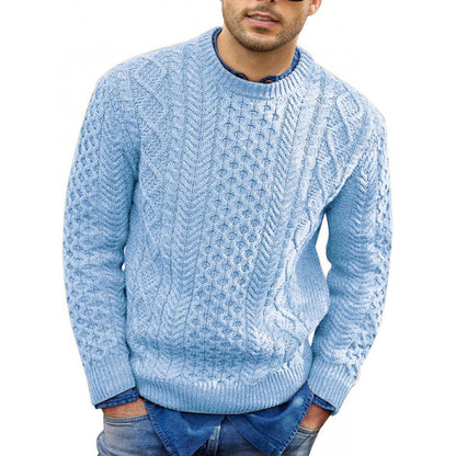 Men’s Pullover Sweater – Slim Fit – Cable Knit Wool Blend – Ribbed Trim Casual Wear