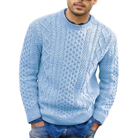 Men’s Pullover Sweater – Slim Fit – Cable Knit Wool Blend – Ribbed Trim Casual Wear