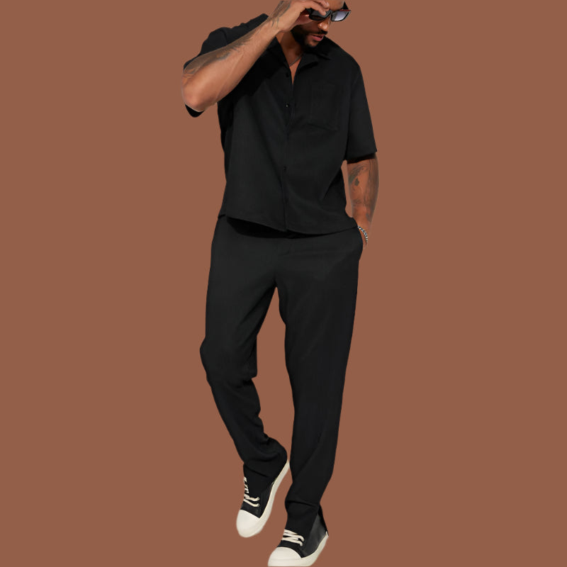 Men’s Short Sleeve Shirt – Relaxed Fit – Breathable Blend – Button-Up with Chest Pocket