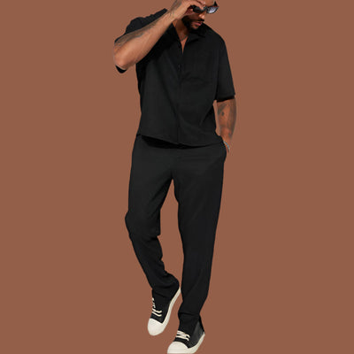 Men’s Short Sleeve Shirt – Relaxed Fit – Breathable Blend – Button-Up with Chest Pocket