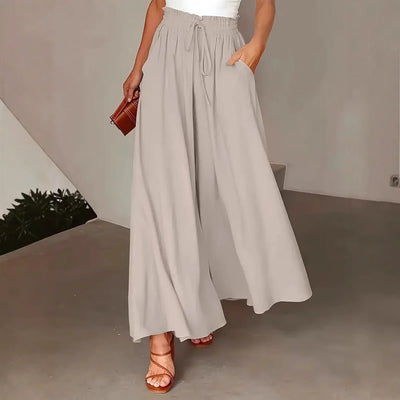 Women’s Wide-Leg Trousers – Flowy Fit – Polka Dot – Drawstring Waist – Breathable Fabric
