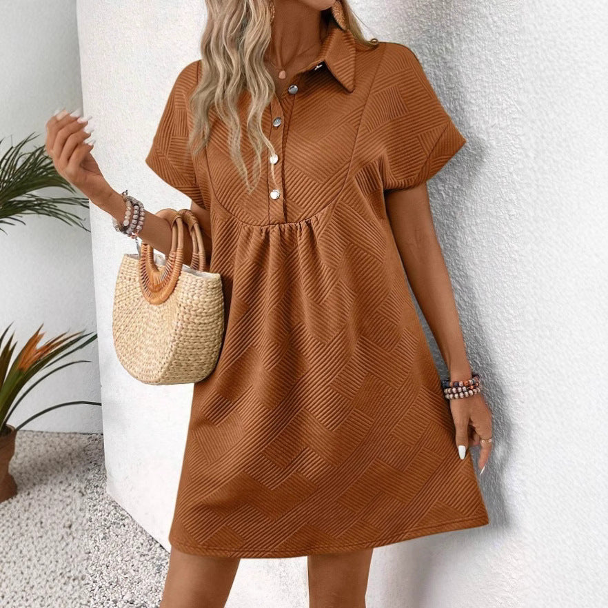 Women’s Polo Dress – Relaxed Fit – Textured Fabric – Batwing Sleeve – Empire Waist