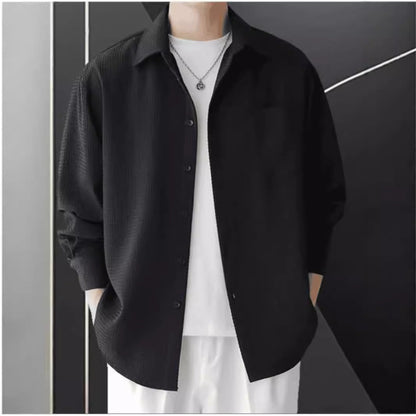 Men’s Shirt – Waffle Knit – Oversized Fit – Long Sleeve – Button-Up Casual Wear