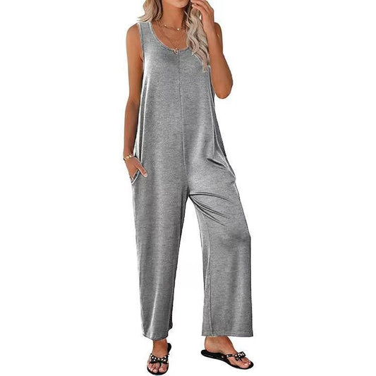 Women’s Jumpsuit – Relaxed Fit – Wide Leg – Sleeveless – Soft Breathable Cotton