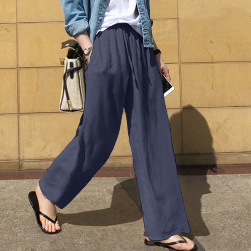 Women’s Wide-Leg Trousers – Relaxed Fit – Soft Cotton – Elastic Waist – Drawstring