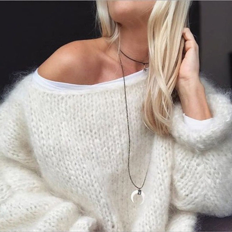 Women’s Oversized Sweater – Chunky Knit – Mohair Feel – Longline – Crew Neck Drop Shoulder