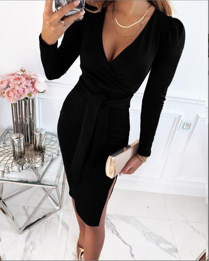 Elegant Round Neck Wrap Dress for Women