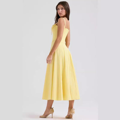 Women’s Midi Dress – Corset Bodice – A-Line Silhouette – Spaghetti Straps Elegant Fit