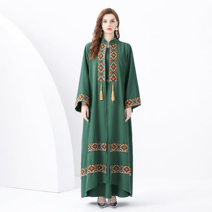 Women’s Two-Piece Set – Bohemian Robe & Sleeveless Dress – Embroidered Detail – Tassel Tie – Relaxed Fit