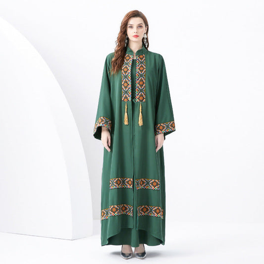 Women’s Two-Piece Set – Bohemian Robe & Sleeveless Dress – Embroidered Detail – Tassel Tie – Relaxed Fit