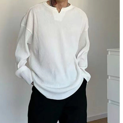 Men’s Long Sleeve T-Shirt – Ribbed Knit – Relaxed Fit – V-Neck Base Layer