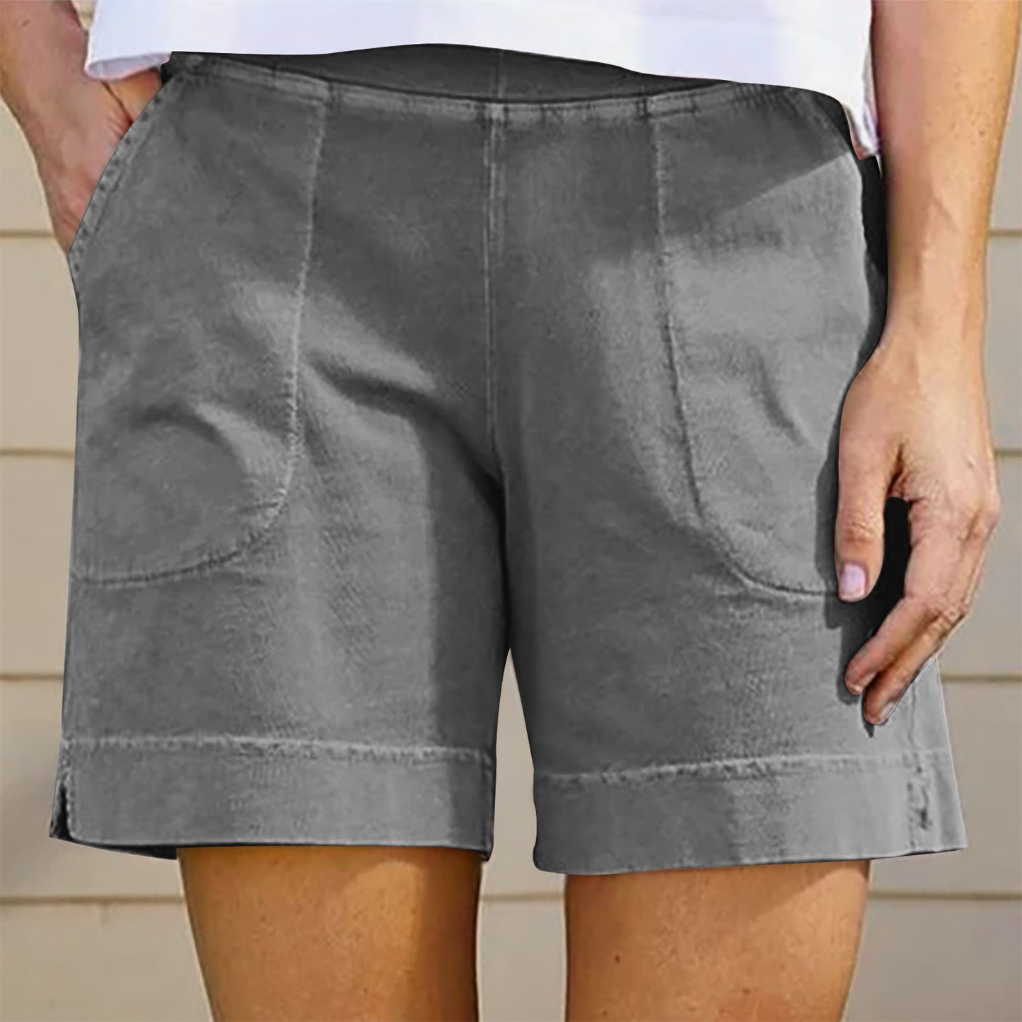 Women’s Shorts – Relaxed Fit – Breathable Blend – Side Pockets – Mid-Thigh Length