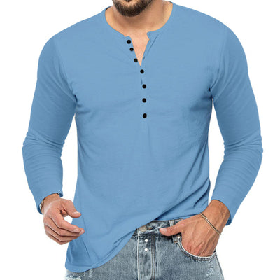 Men’s Henley Shirt - Long Sleeve - Regular Fit - Button Placket - Breathable Cotton
