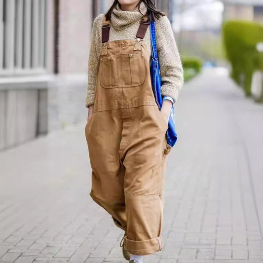 Women’s Overalls – Relaxed Fit – Cotton – Adjustable Straps – Full Length – Pocket Detail