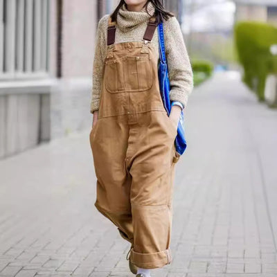 Women’s Overalls – Relaxed Fit – Cotton – Adjustable Straps – Full Length – Pocket Detail
