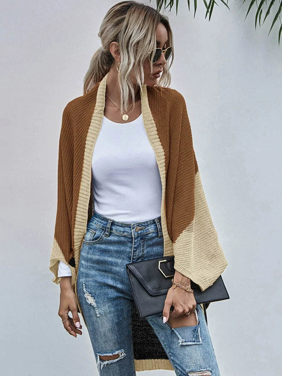 Women’s Cardigan Sweater – Oversized Fit – Wool Knit – Open Front – Batwing Sleeves