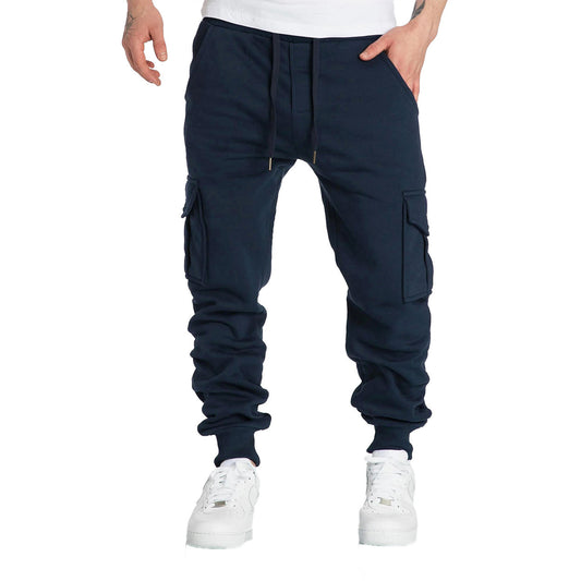 Men's casual drawstring waist pants with flap pockets