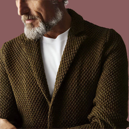 Men’s Knit Blazer – Tailored Fit – Heavyweight Textured Fabric – Notched Lapel – 2 Buttons