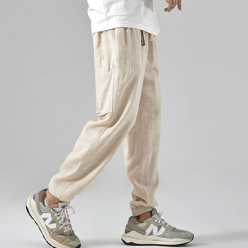 Men’s Jogger Pants – Linen Blend – Relaxed Fit – Tapered Leg – Elastic Waist