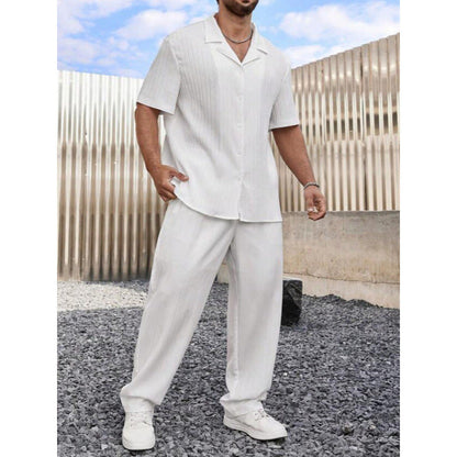Men’s Casual Set – Lightweight Button-Up Shirt & Straight Leg Trousers – Relaxed Fit