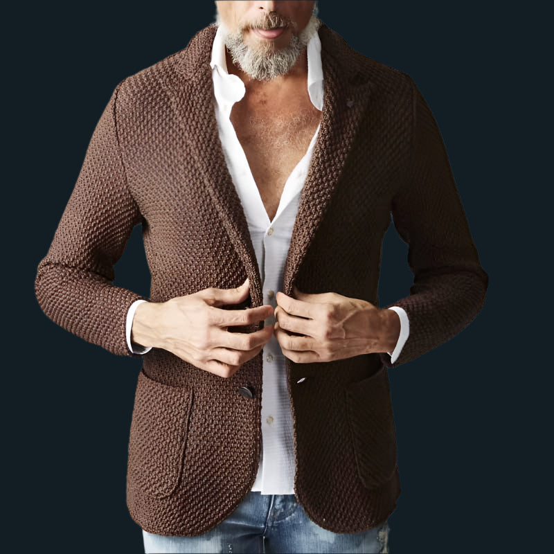 Men’s Knit Blazer – Tailored Fit – Heavyweight Textured Fabric – Notched Lapel – 2 Buttons