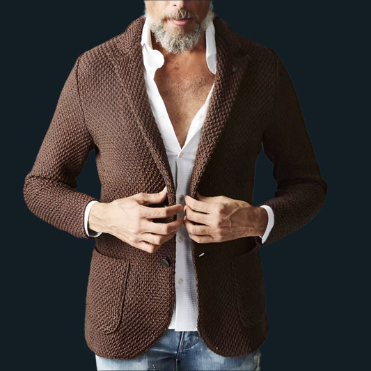 Men’s Knit Blazer – Tailored Fit – Heavyweight Textured Fabric – Notched Lapel – 2 Buttons