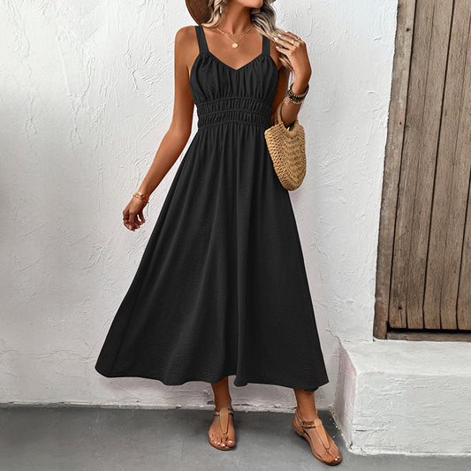 Women’s A-Line Dress – Sleeveless – Elastic Waist – Midi Length - Flowy Design