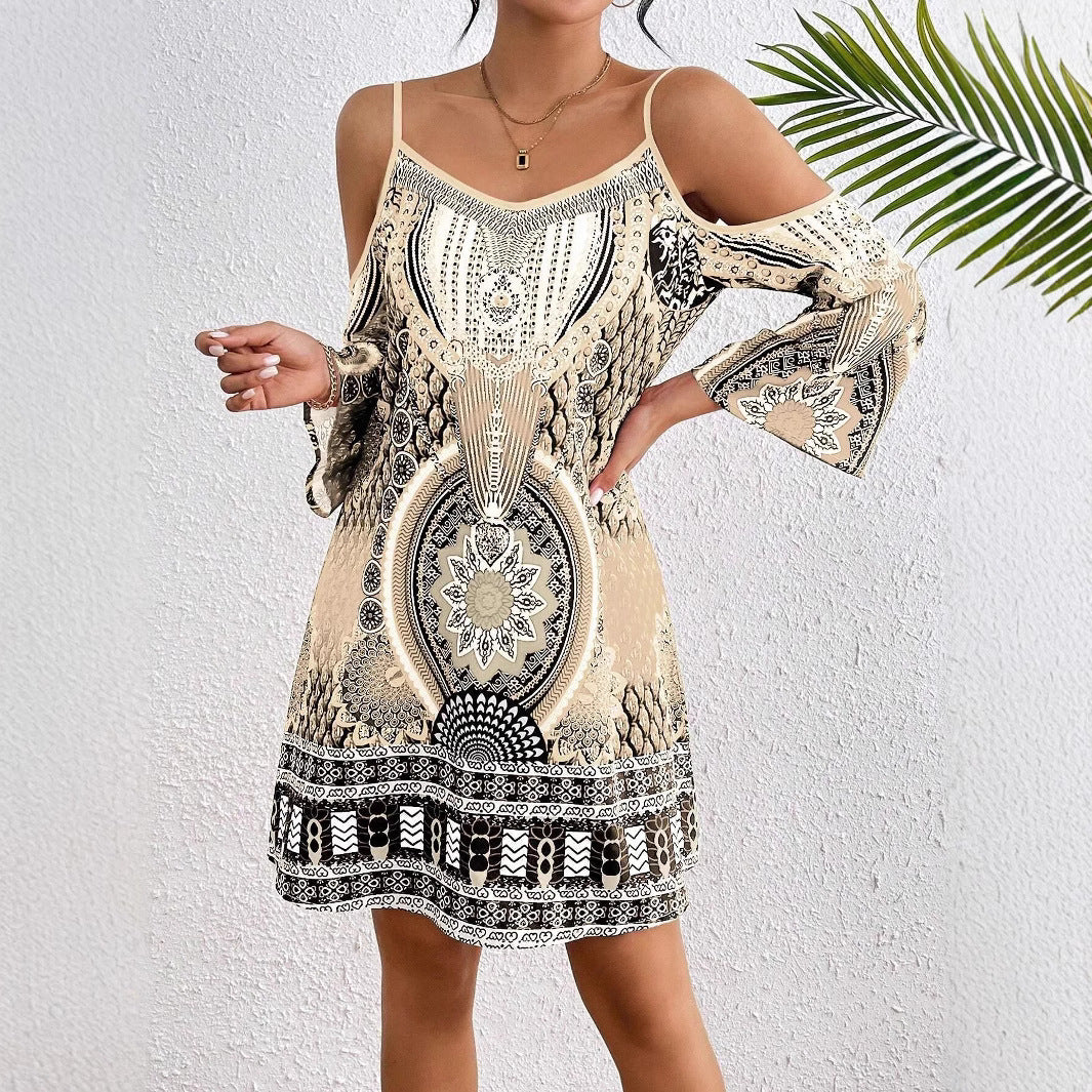 Women’s Midi Dress – Off-Shoulder Cold Shoulder – Relaxed Fit – Breathable Blend